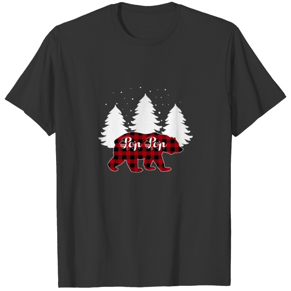 Pop Pop Bear Red Plaid Matching Family Christmas T Shirts