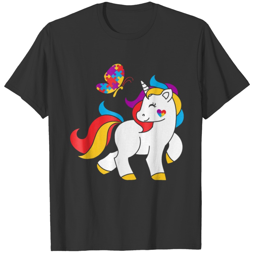Autism Awareness Unicorn Butterfly Autism Puzzle T-shirt