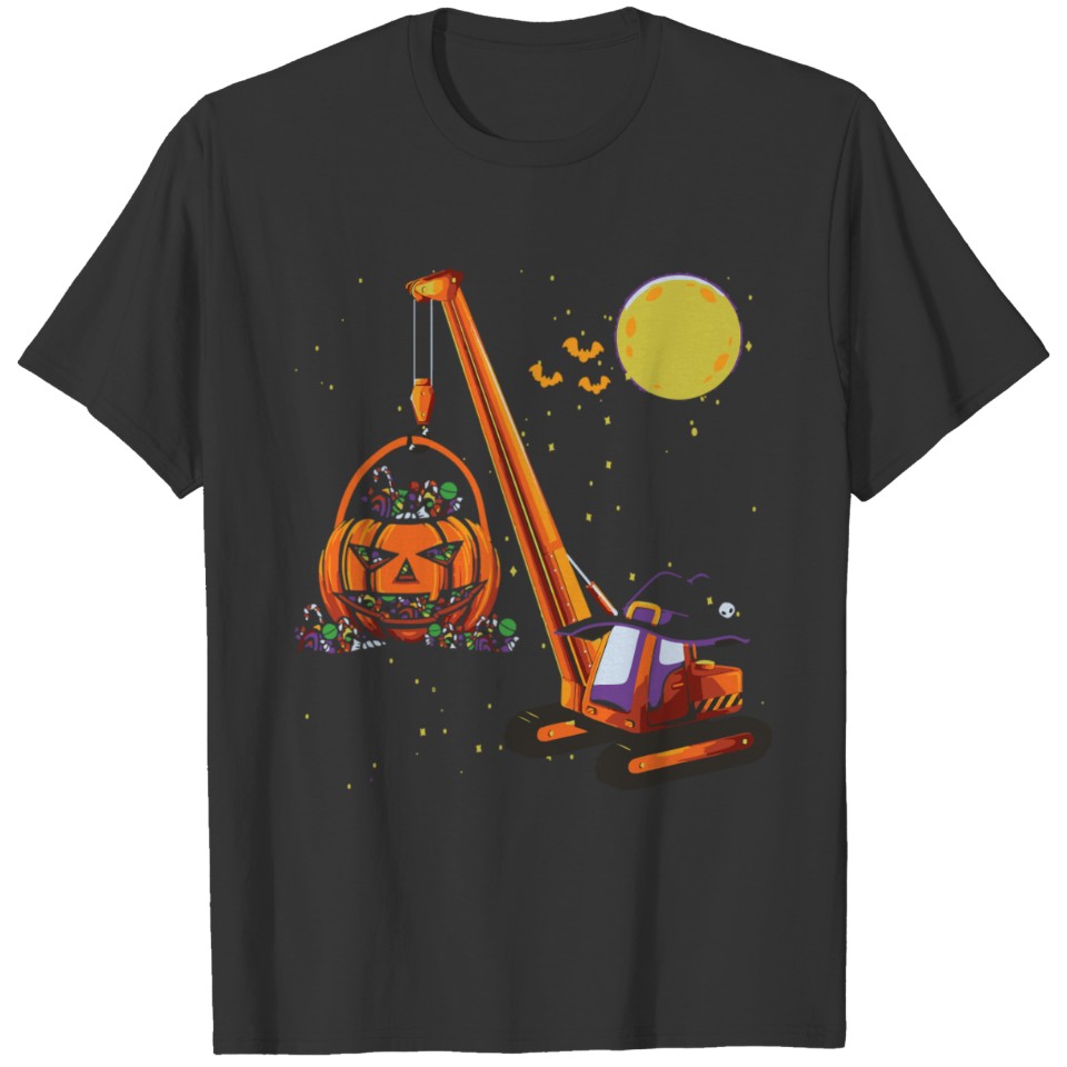 Crane Truck Pumpkin Toddler Halloween Construction T Shirts