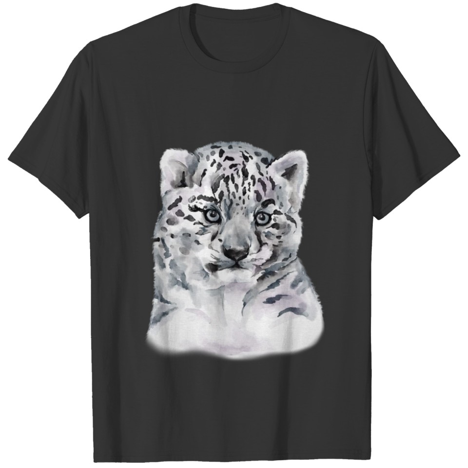 Baby Snow Leopard Watercolor Animal T-shirt
