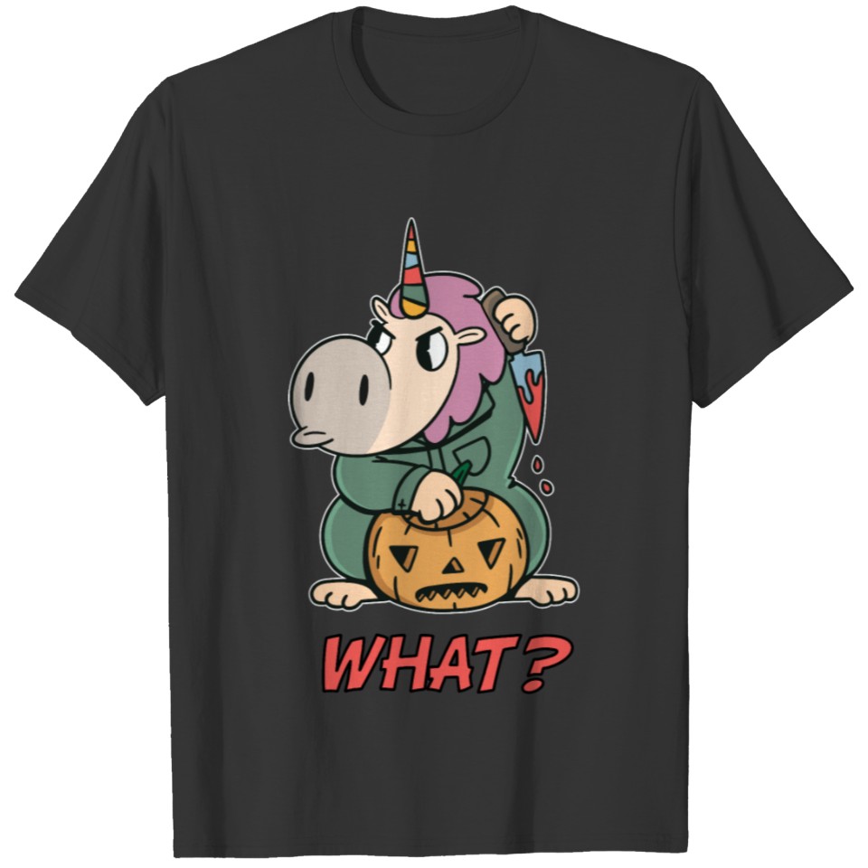 Psycho Unicorn creepy Halloween Design with knife T Shirts