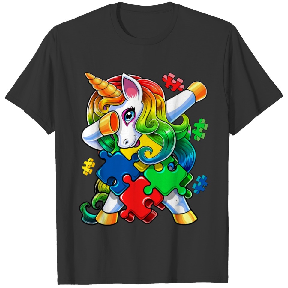 Autism Awareness Dabbing Unicorn Puzzle Piece T-shirt