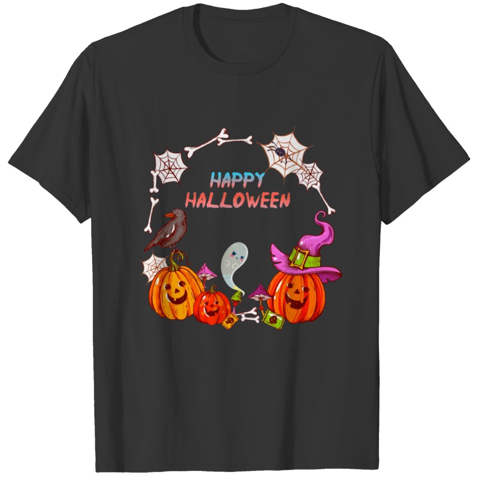HALLOWEEN HAPPY with ghost & boo pumpkin witch T-shirt