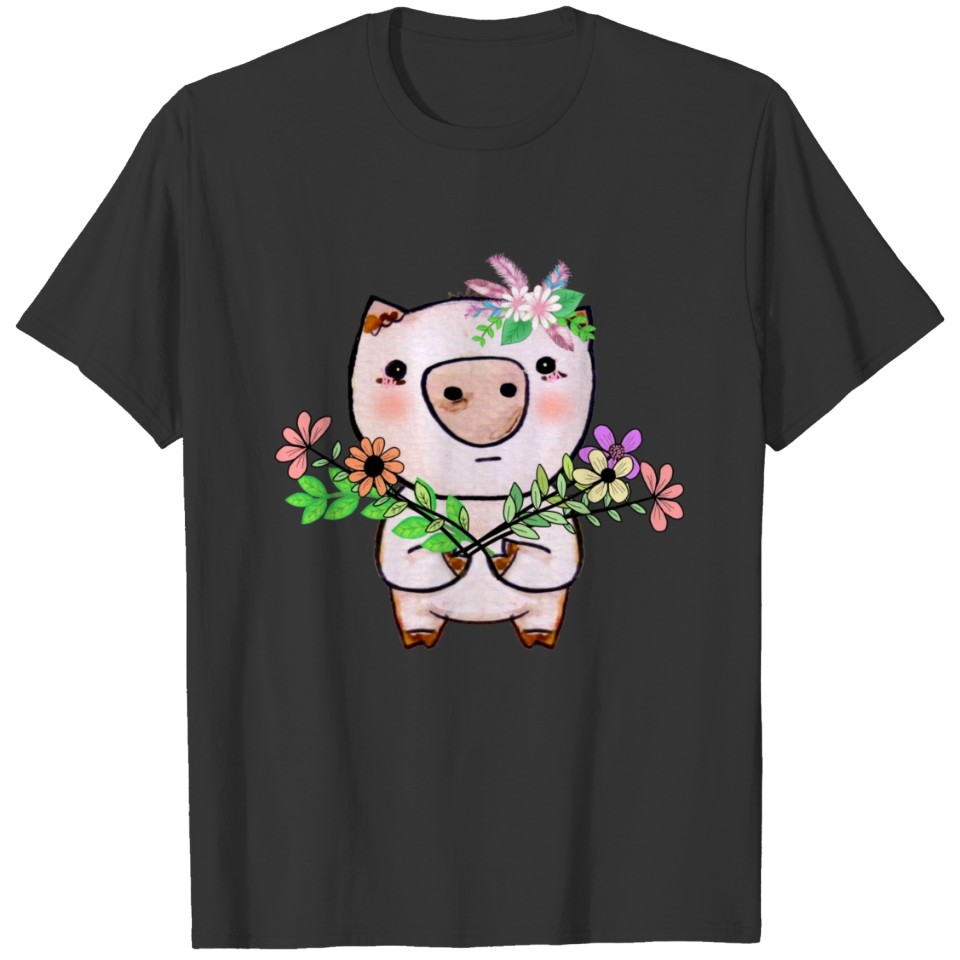 Pig with flower cute piglet farm animal floral T Shirts