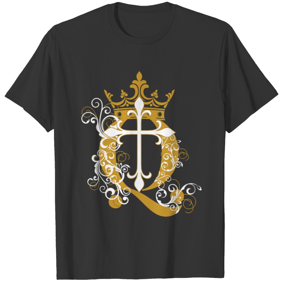 Cross Q Crown in Gold Fitted V Neck T Shirts