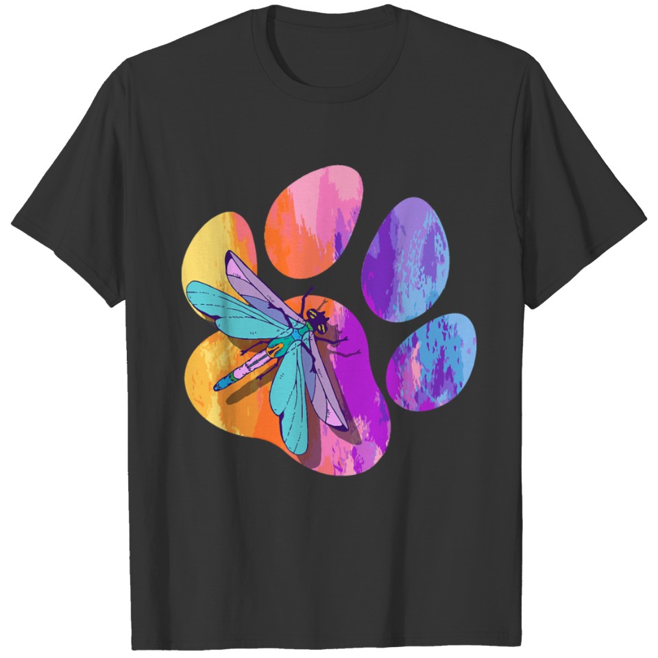 Dragonfly Dog Paw Color Dog Insect Lover T Shirts