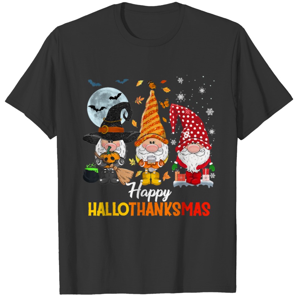 Gnomes Lover Halloween Merry Christmas Happy Hallo T-shirt