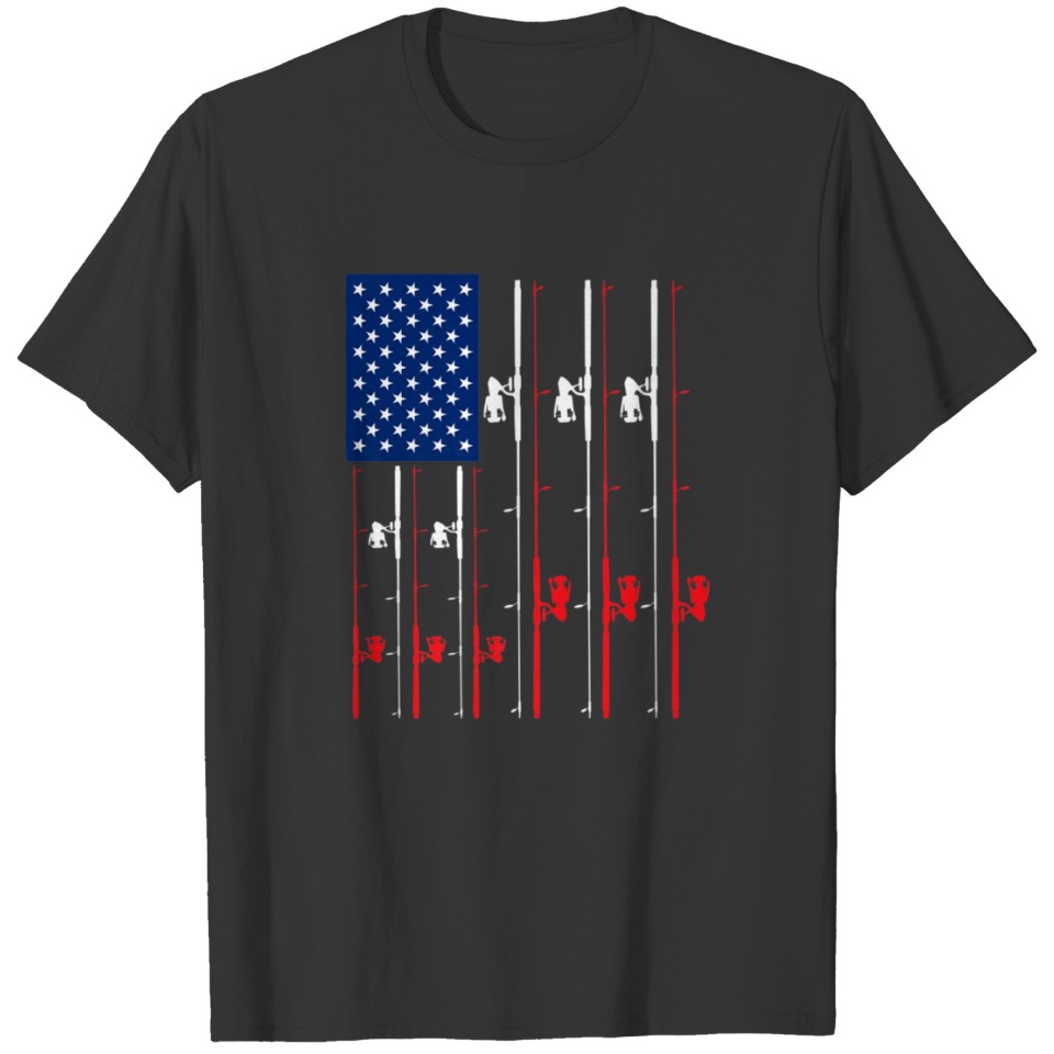Fishing Rod American USA Flag Fisherman Gift T-shirt