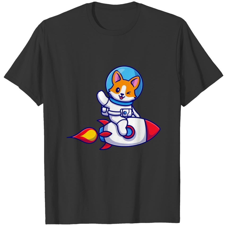 Cute dog astronaut riding rocket and waving hand T Shirts