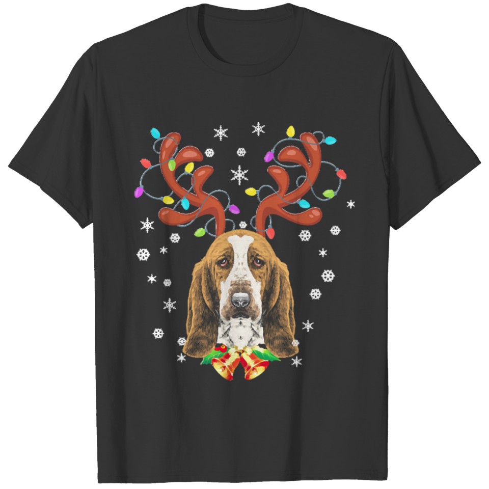 Xmas Basset Hound With Reindeer Horn Christmas T-shirt