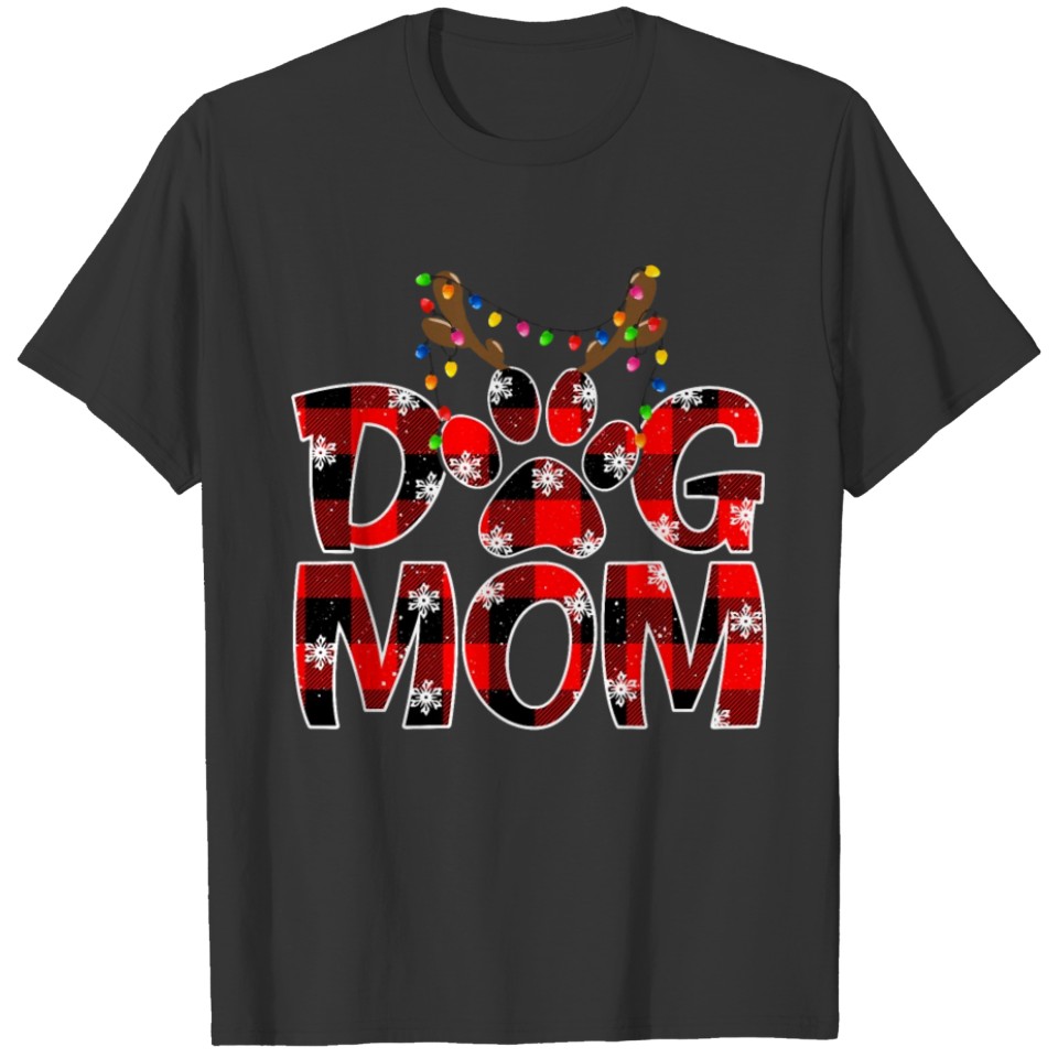 Dog Mom Buffalo Plaid Xmas Reindeer Horn T Shirts