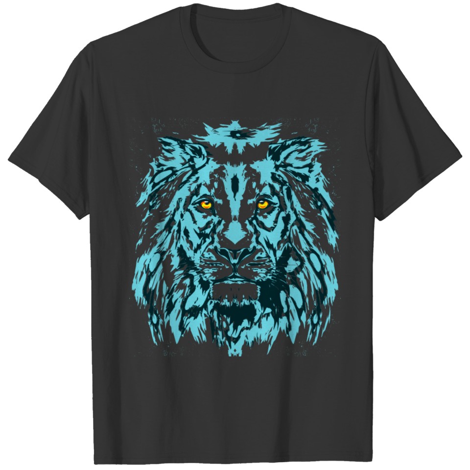 Blue Lion Head Portrait Drawing - Turquoise Lion T Shirts