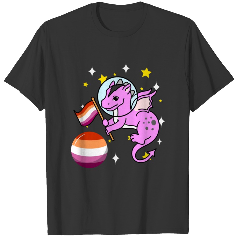 Dragon Astronaut Orange Pink Lesbian T Shirts
