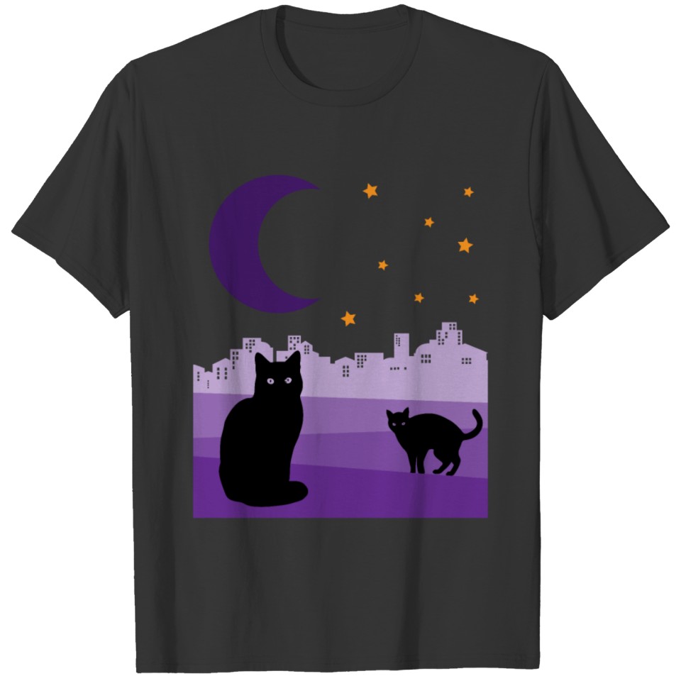 Black Cats Kittens At Night Moon Gift Idea T-shirt