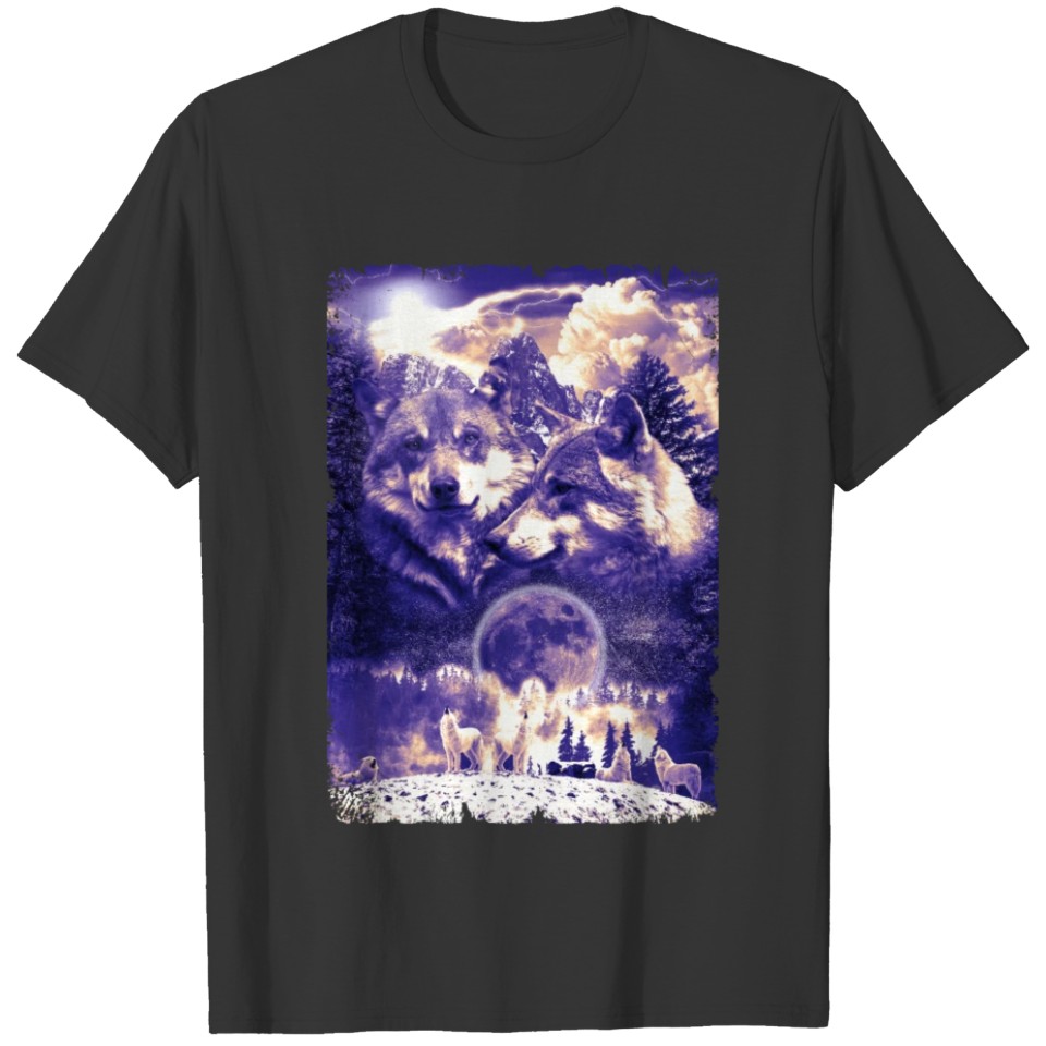 Wolf Family Howling Wolves Winter Mountains T Shirts