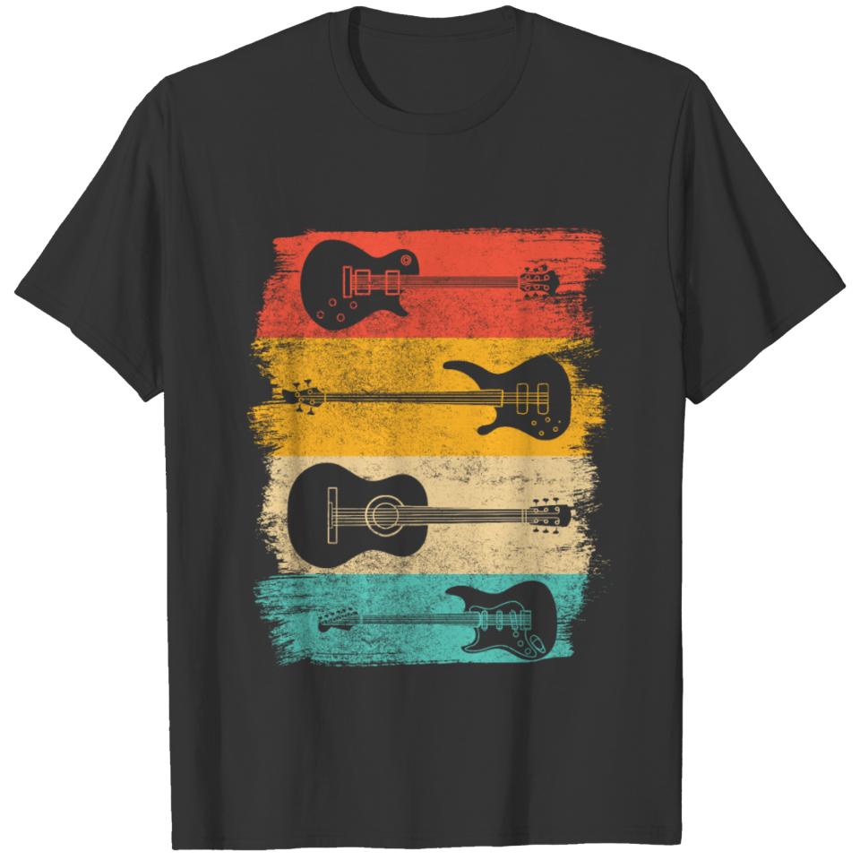 Four Guitar Guitaris Musician Band Retro T-shirt