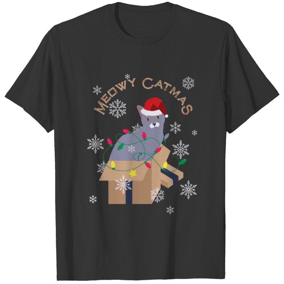 Meowy Catmas Russian Blue Cat Lovers Cat In A Box T Shirts