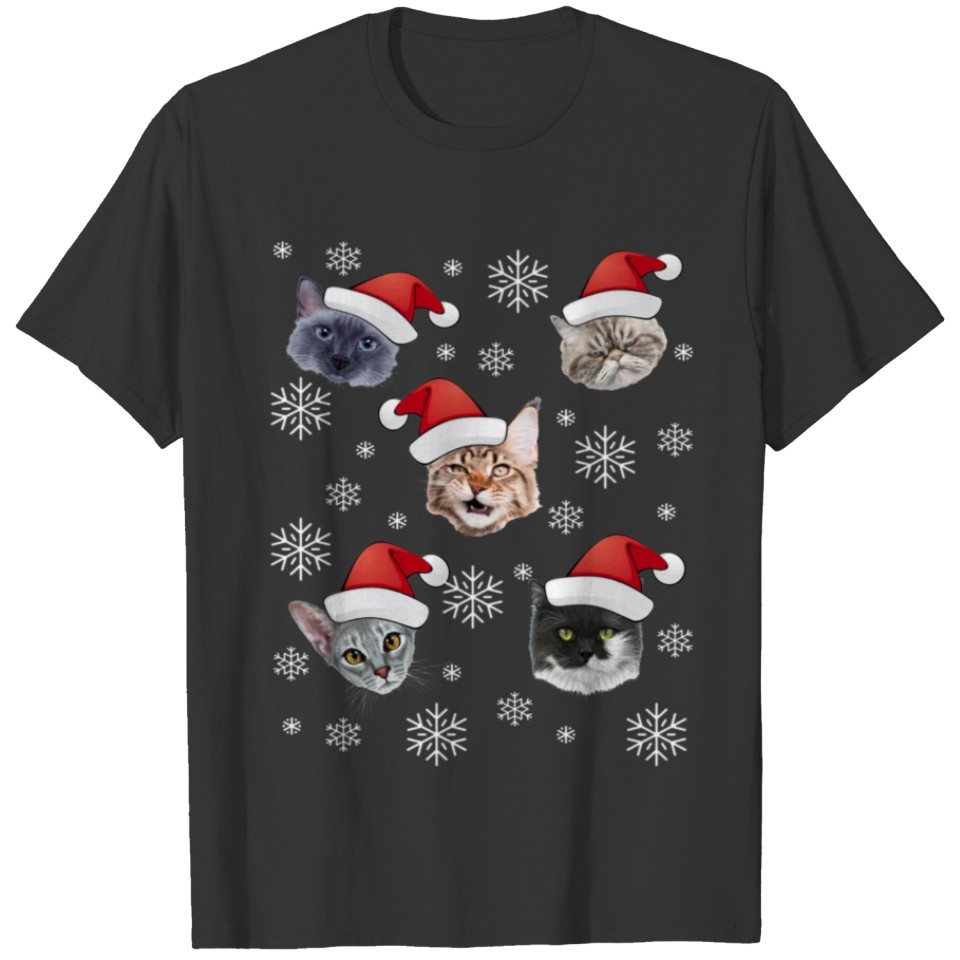 Black Santa Cat Tangled Up In Lights Christmas San T Shirts