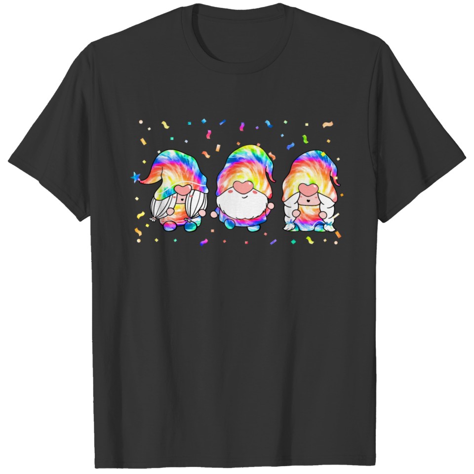 Three Hippie Gnomes Tie Dye Retro Hat Peace design T-shirt