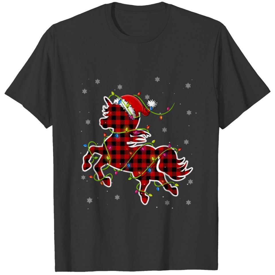 Red Buffalo Plaid Unicorn Santa Christmas T Shirts