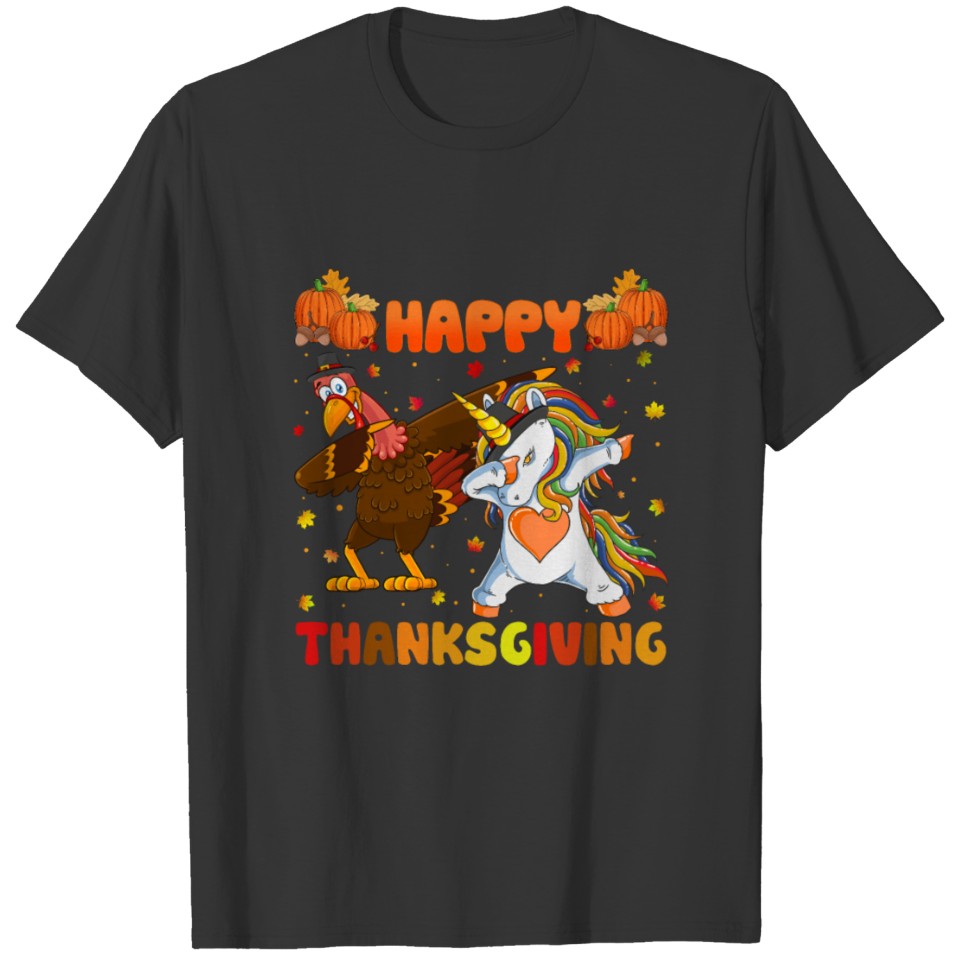 Dabbing Turkey Unicorn Thanksgiving Pilgrim Hat T-shirt