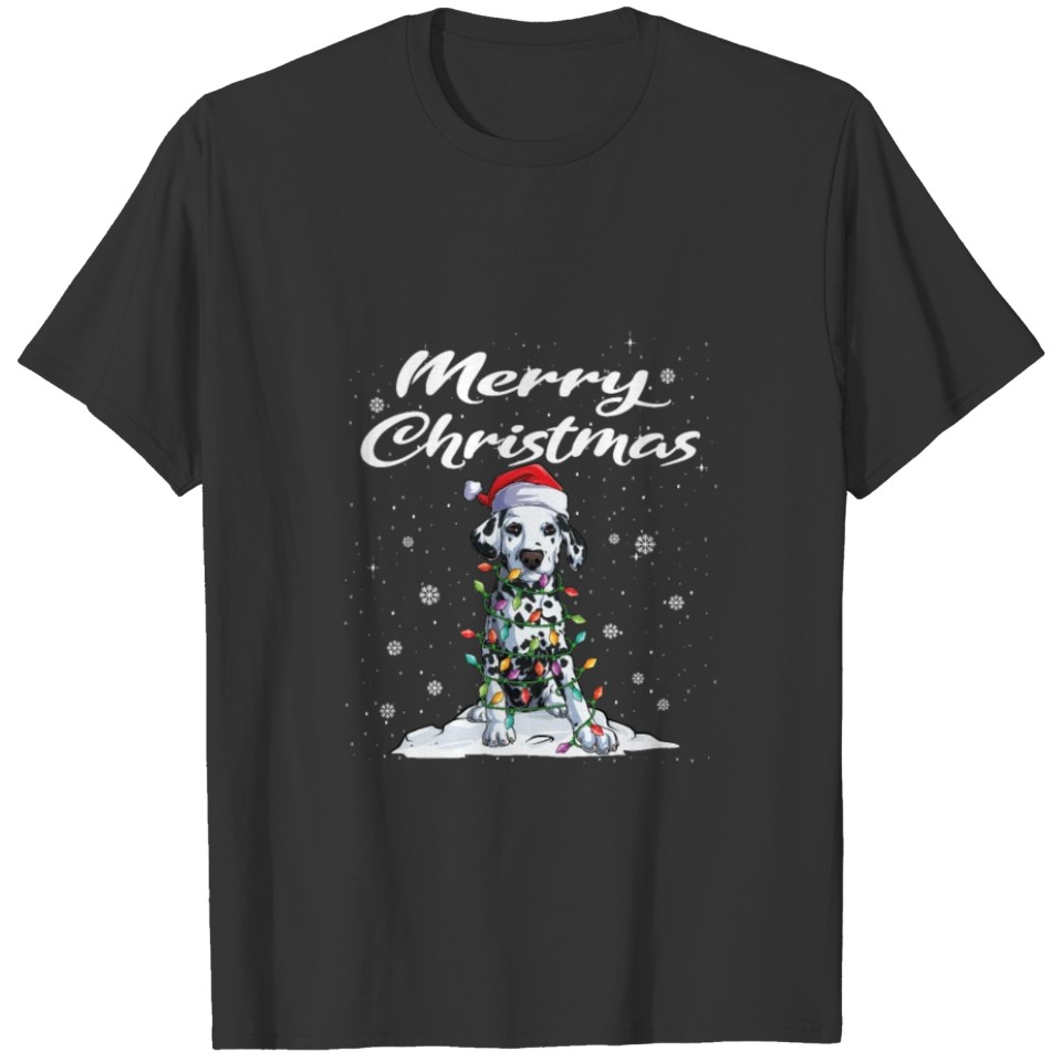 Merry Christmas Light Dalmatian Dog Lover T Shirts