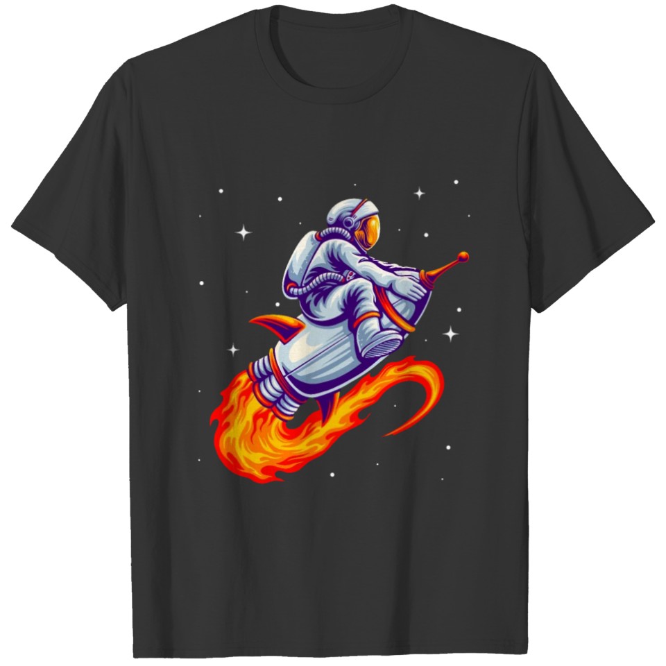 A spaceman flying between the stars T-shirt