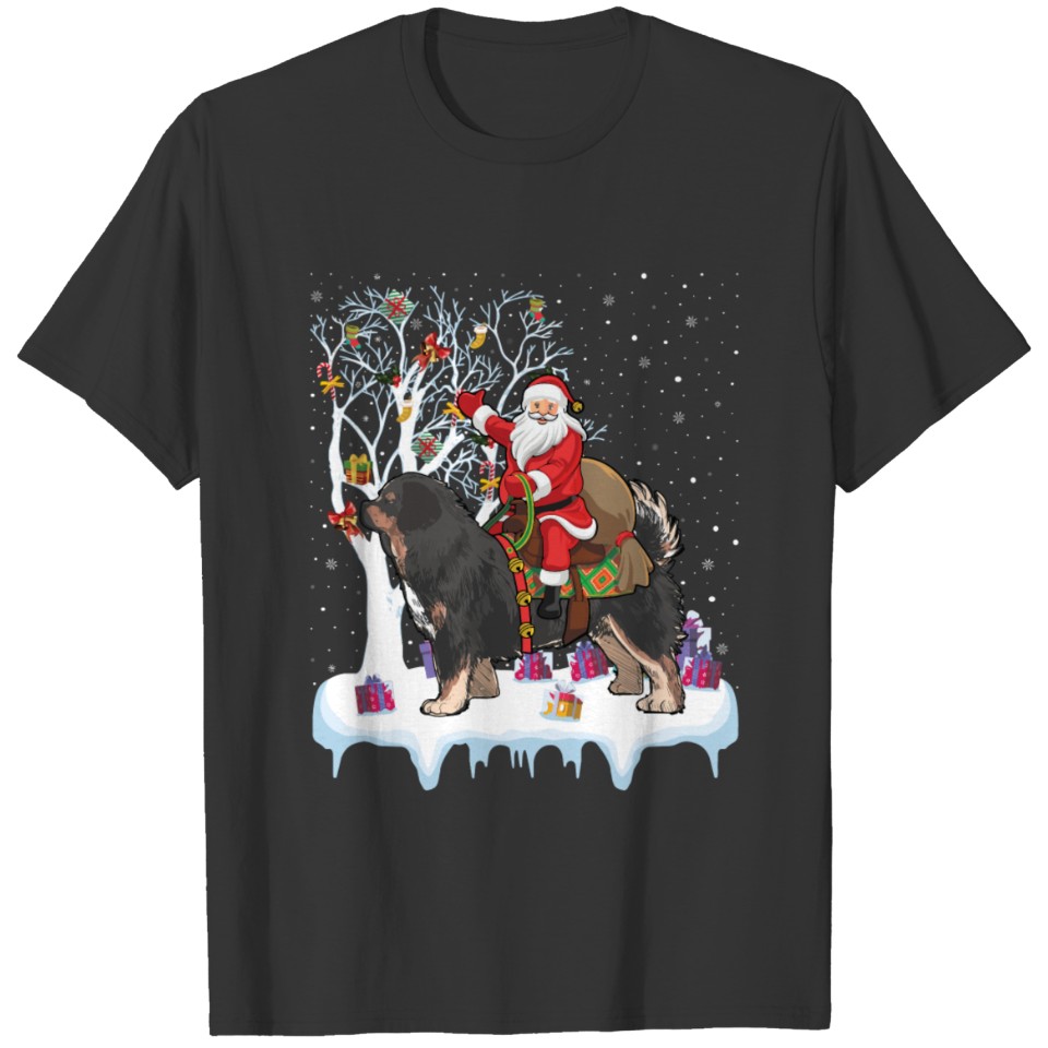 Funny Ugly Santa Riding Tibetan Mastiff Dog Christ T Shirts