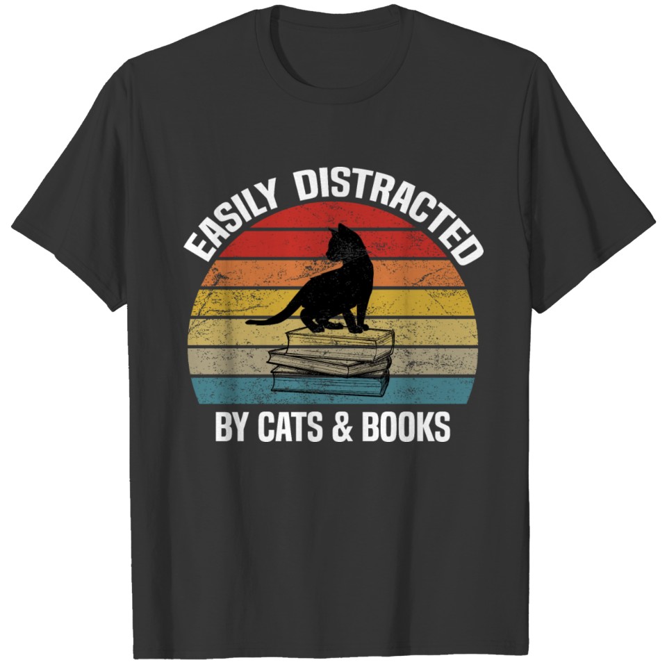 Easily Distracted by Cats & Books T-shirt