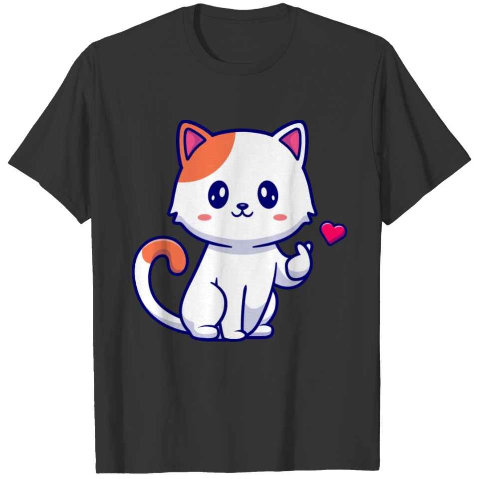 Cute cat with love sign T-shirt