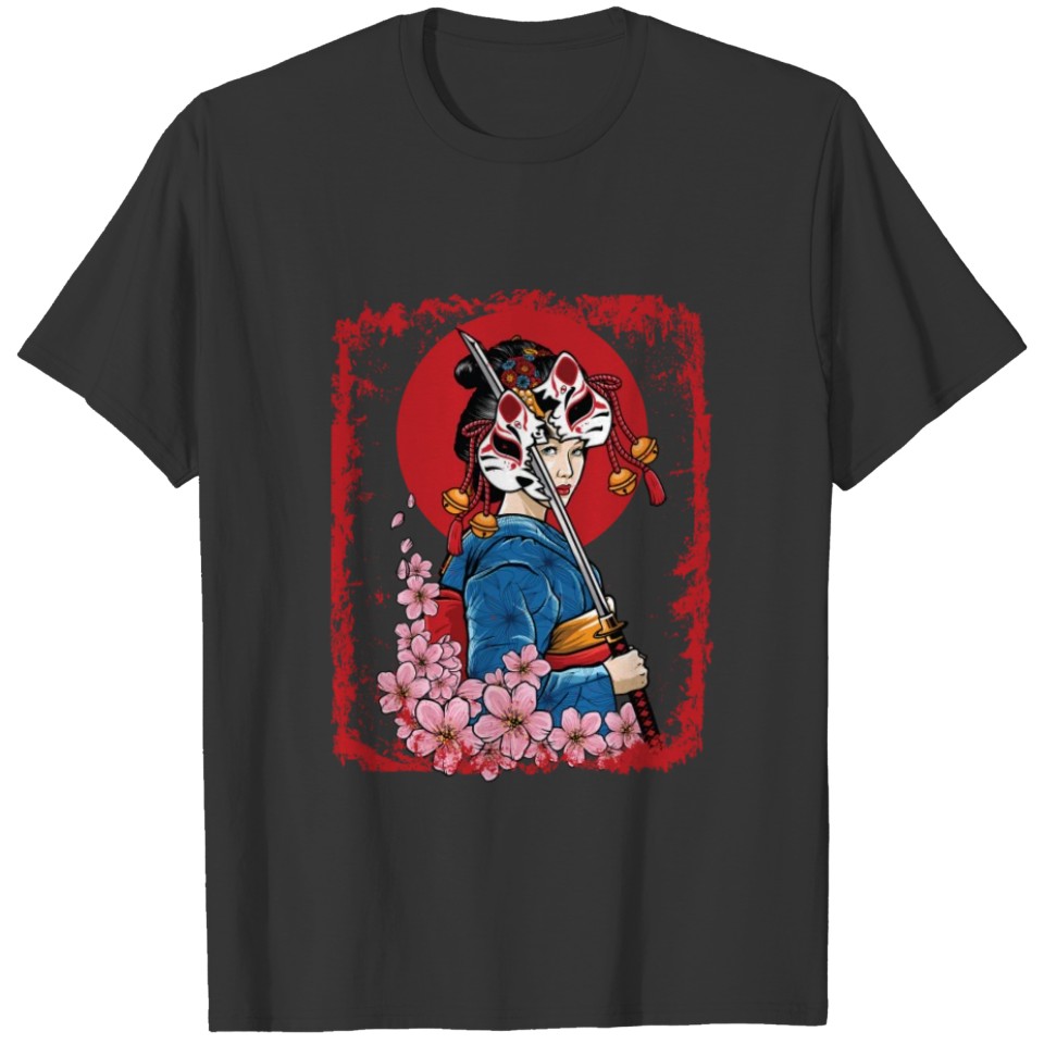 Japanese Geisha Mask Sword Japan T-shirt