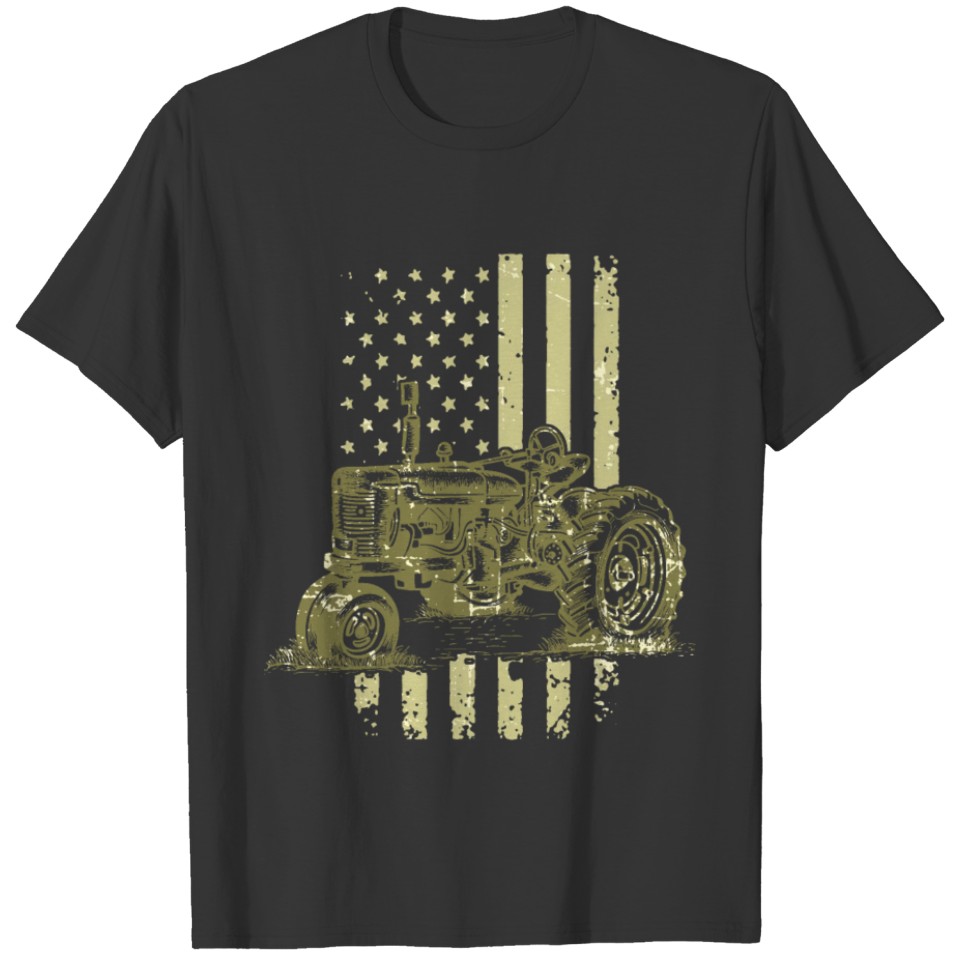 US Flag Patriotic Farmer Tractor T Shirts