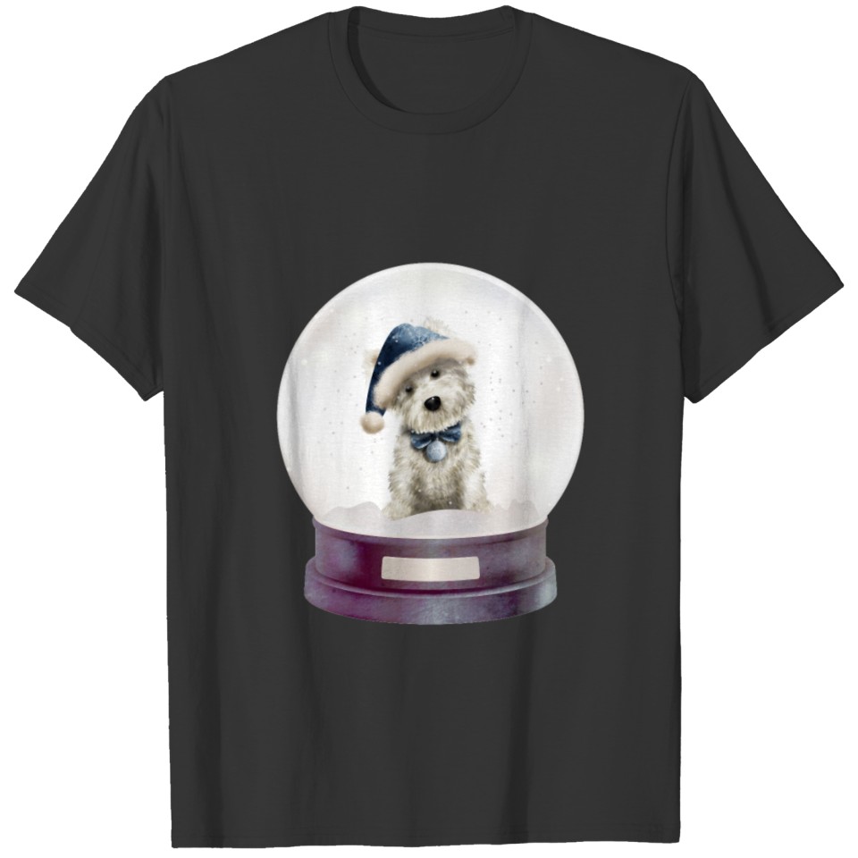 Cute white puppy in a Christmas Snowglobe-gift T-shirt