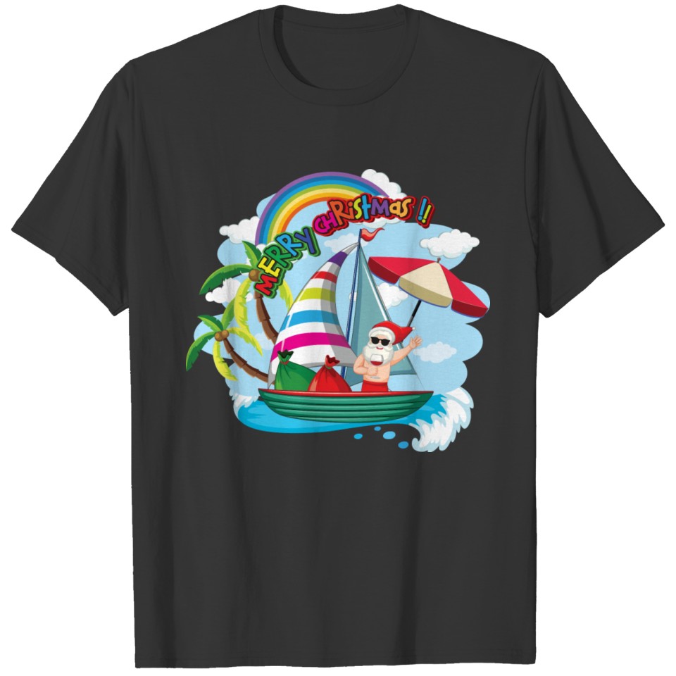 Santa claus on the boat in summer theme. T-shirt