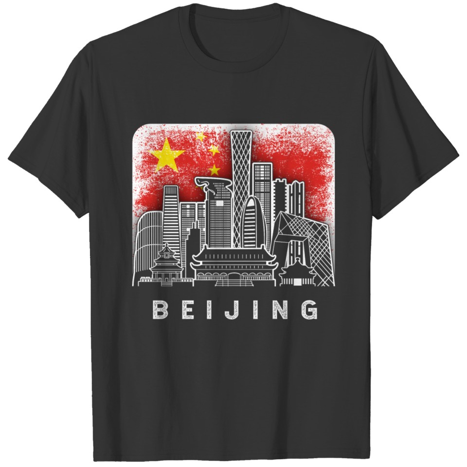 Beijing China Skyline Chinese Flag T-shirt