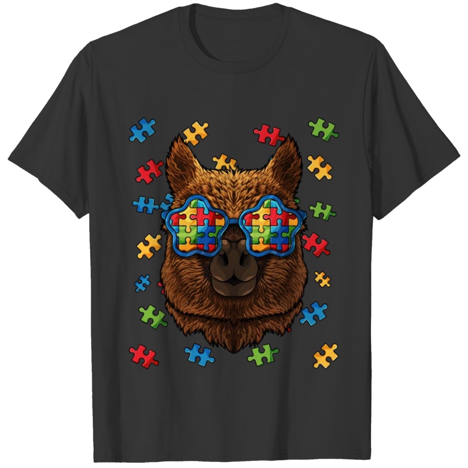 Autism Awareness Alpaca Puzzle Sunglasses Autistic T-shirt