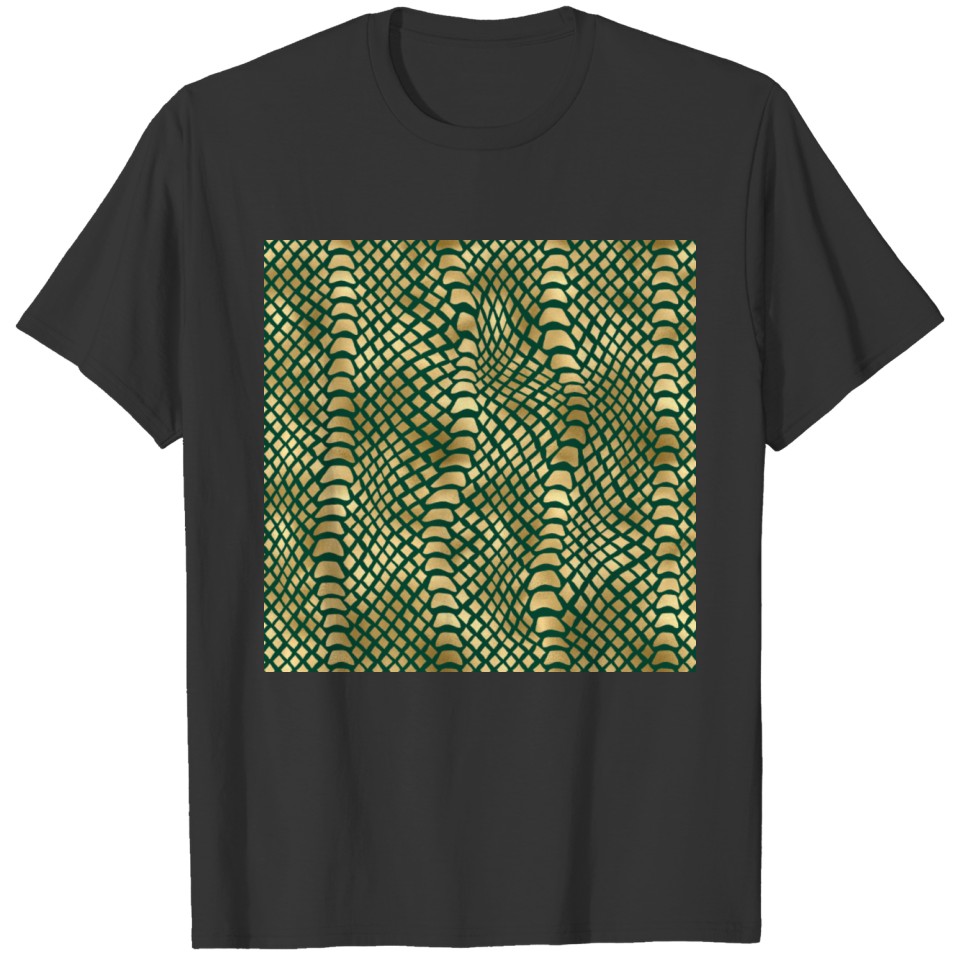 Gold Green Snake Skin Pattern T Shirts