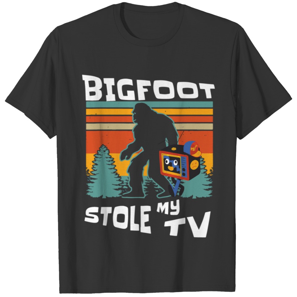 Bigfoot Stole My Tv Funny Scifi Nerd Vintage Retro T Shirts