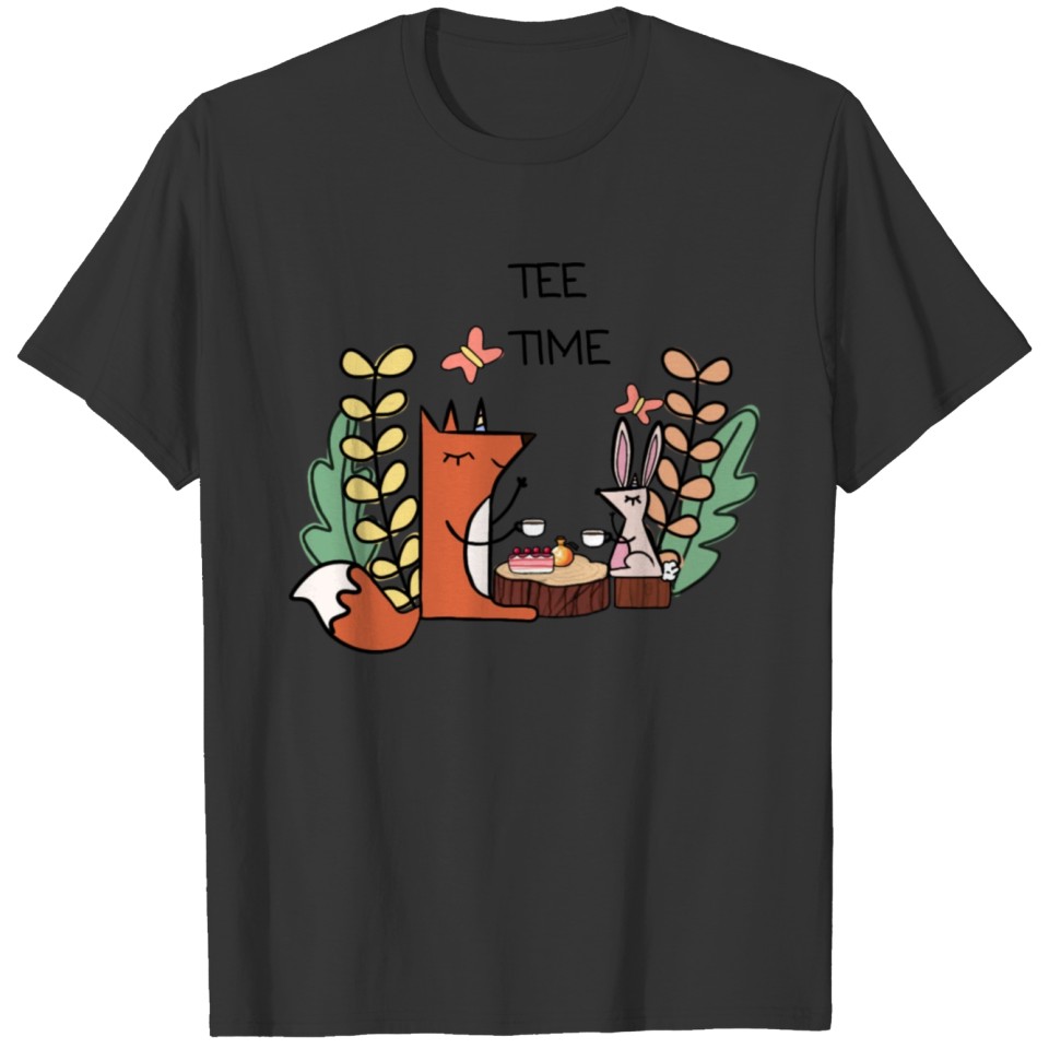 A fox and a little rabbit for tea time T-shirt