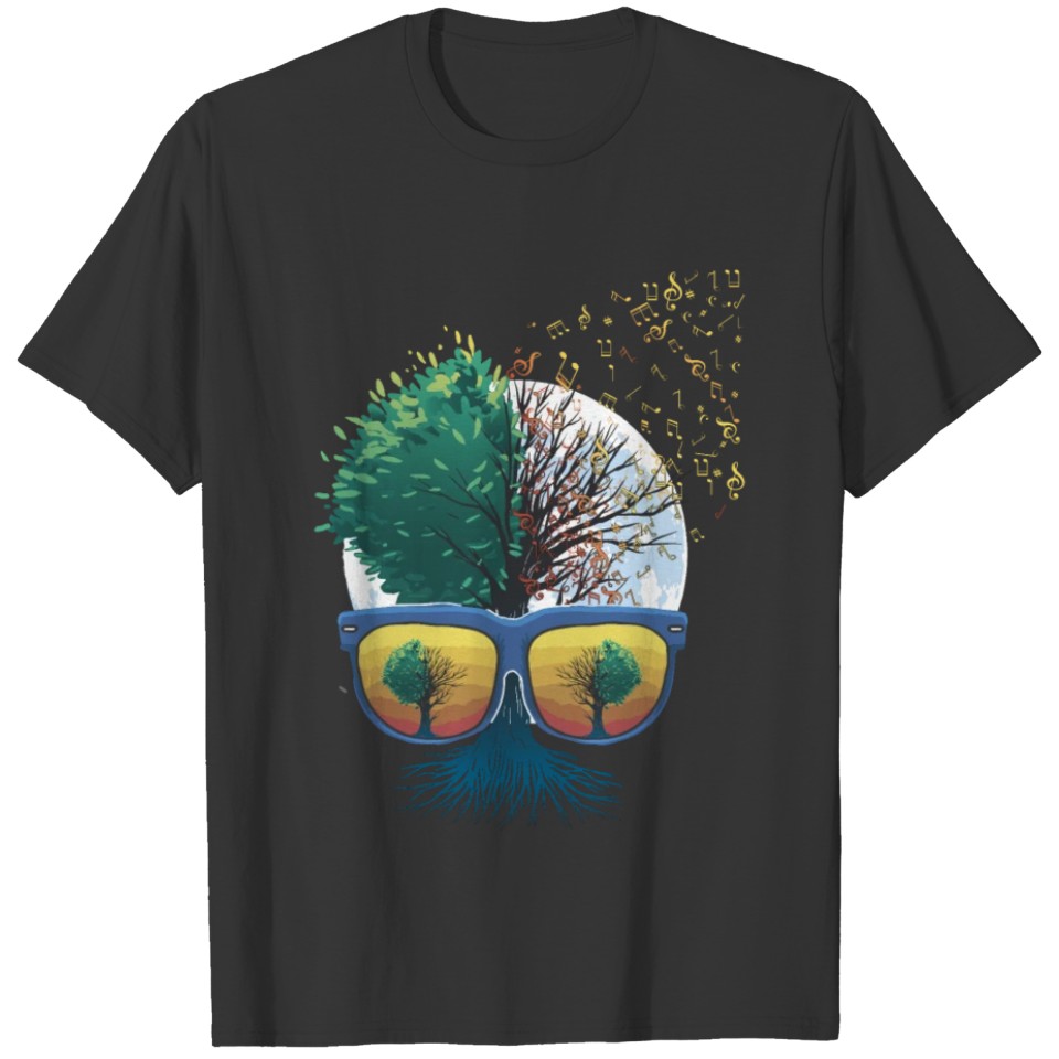 Tree Sunglasses Musical Notes Nature Music T-shirt