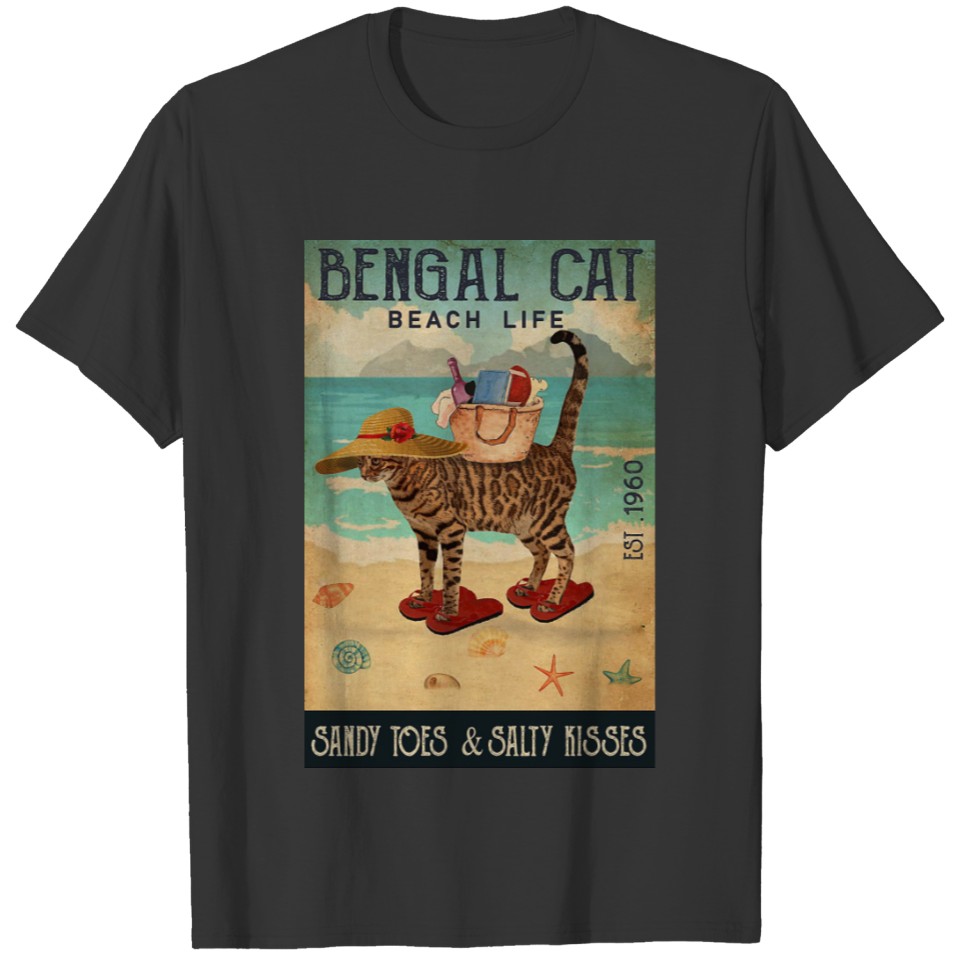 Beach Life Sandy Toes Bengal Cat kitten quotes T-shirt