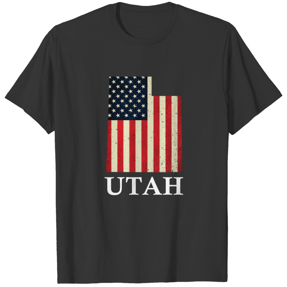 Utah Map State American Flag 4th Of July T-shirt