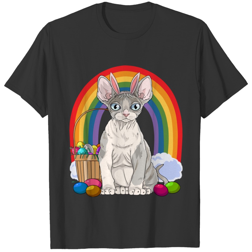 Devon Rex Cat Happy Easter Eggs Bunny T Shirts