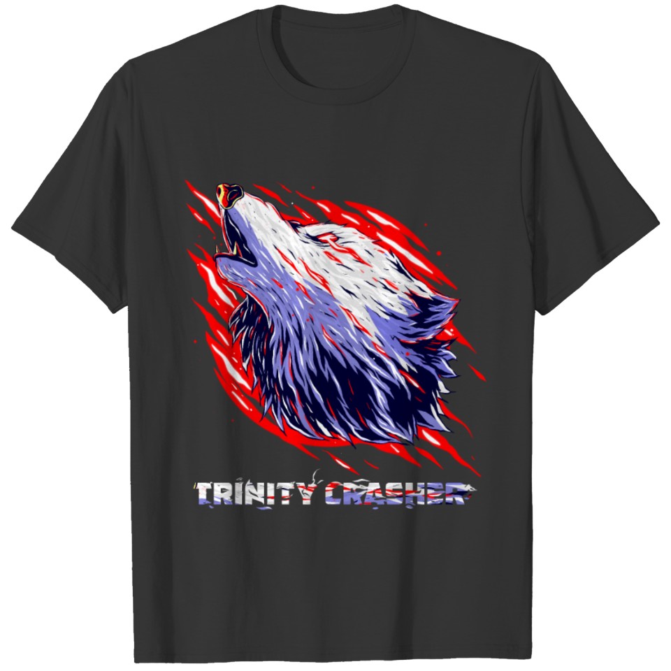 Trinity Crasher Red and white a Cool full Wolf T Shirts