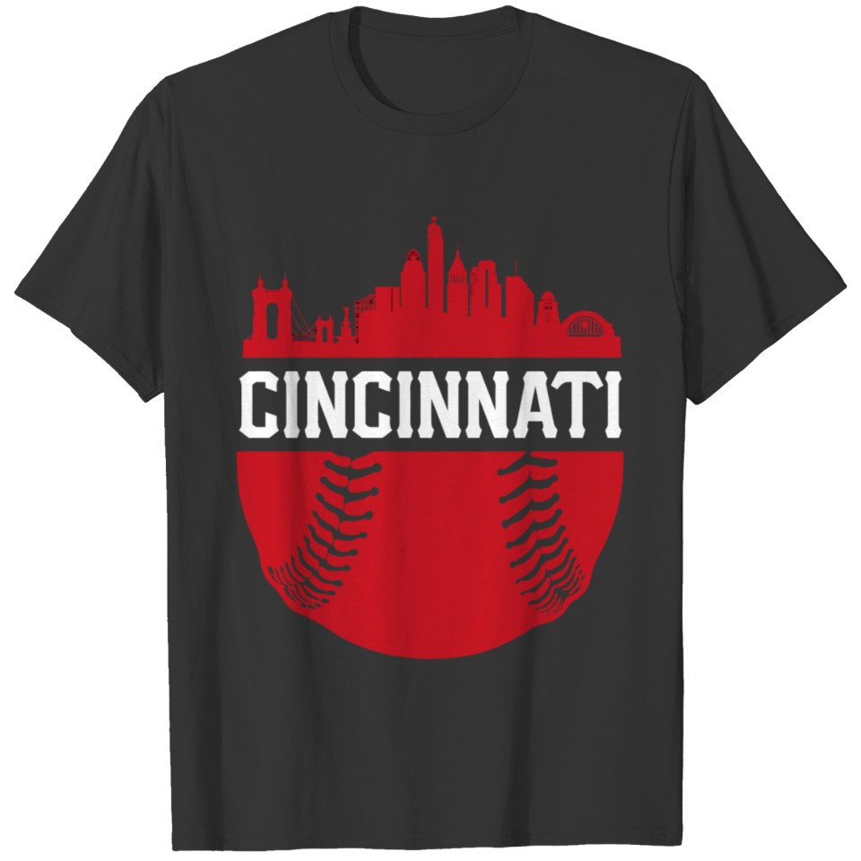Vintage Cincinnati Baseball Skyline Ohio Retro Red T Shirts