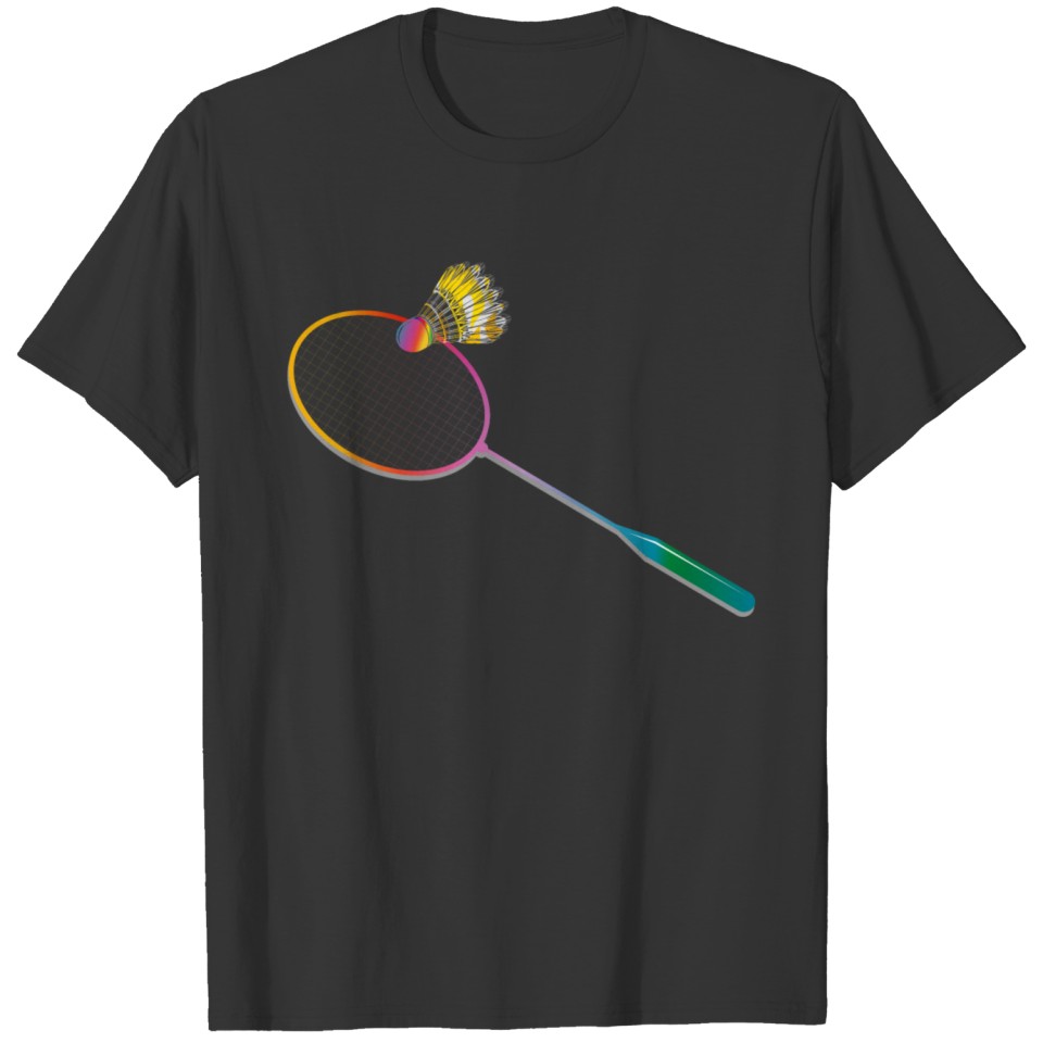 badminton shuttlecock with badminton racket T-shirt