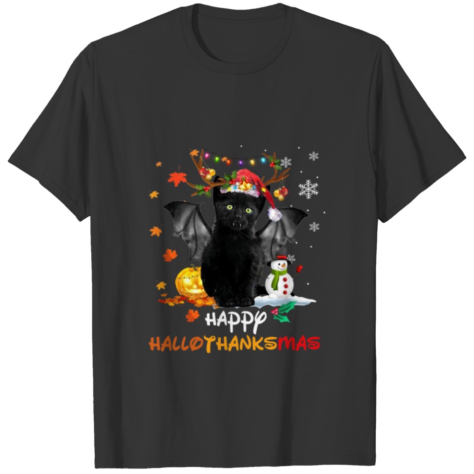 Cat Black Cat HalloThanksmas Halloween Christmas K T-shirt