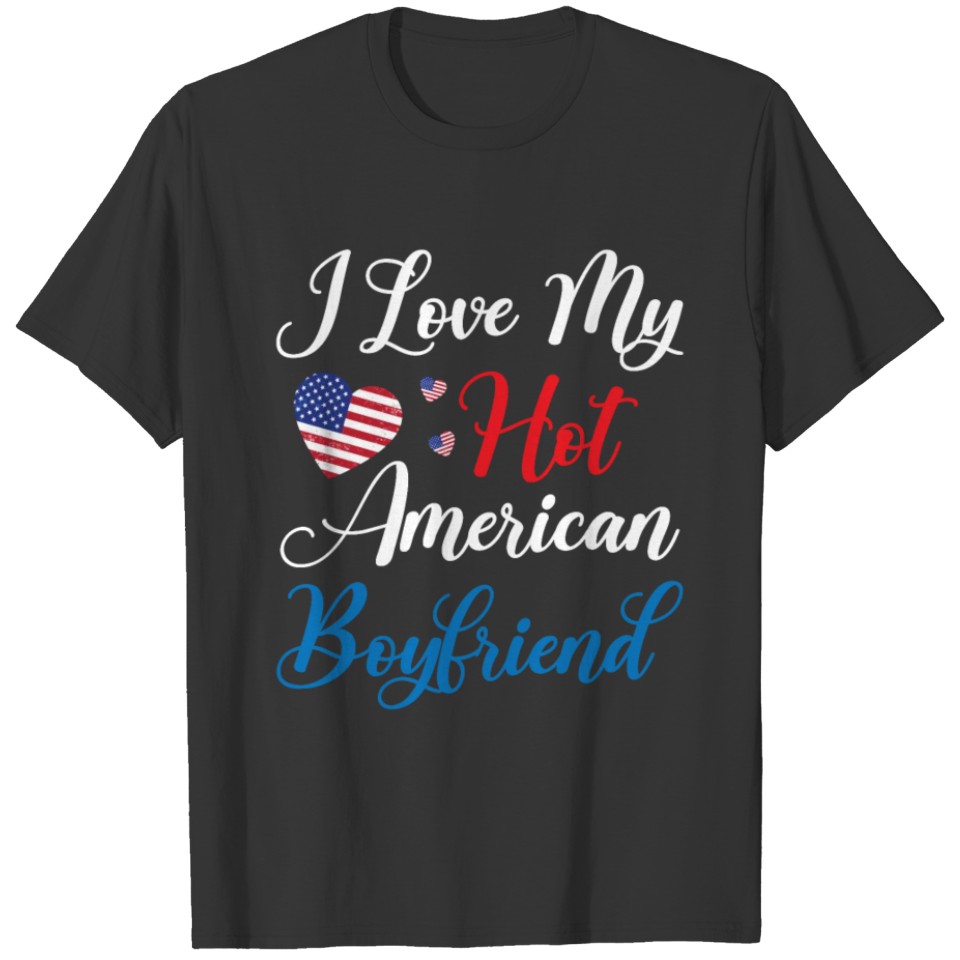 I Love My American Boyfriend red heart T-shirt