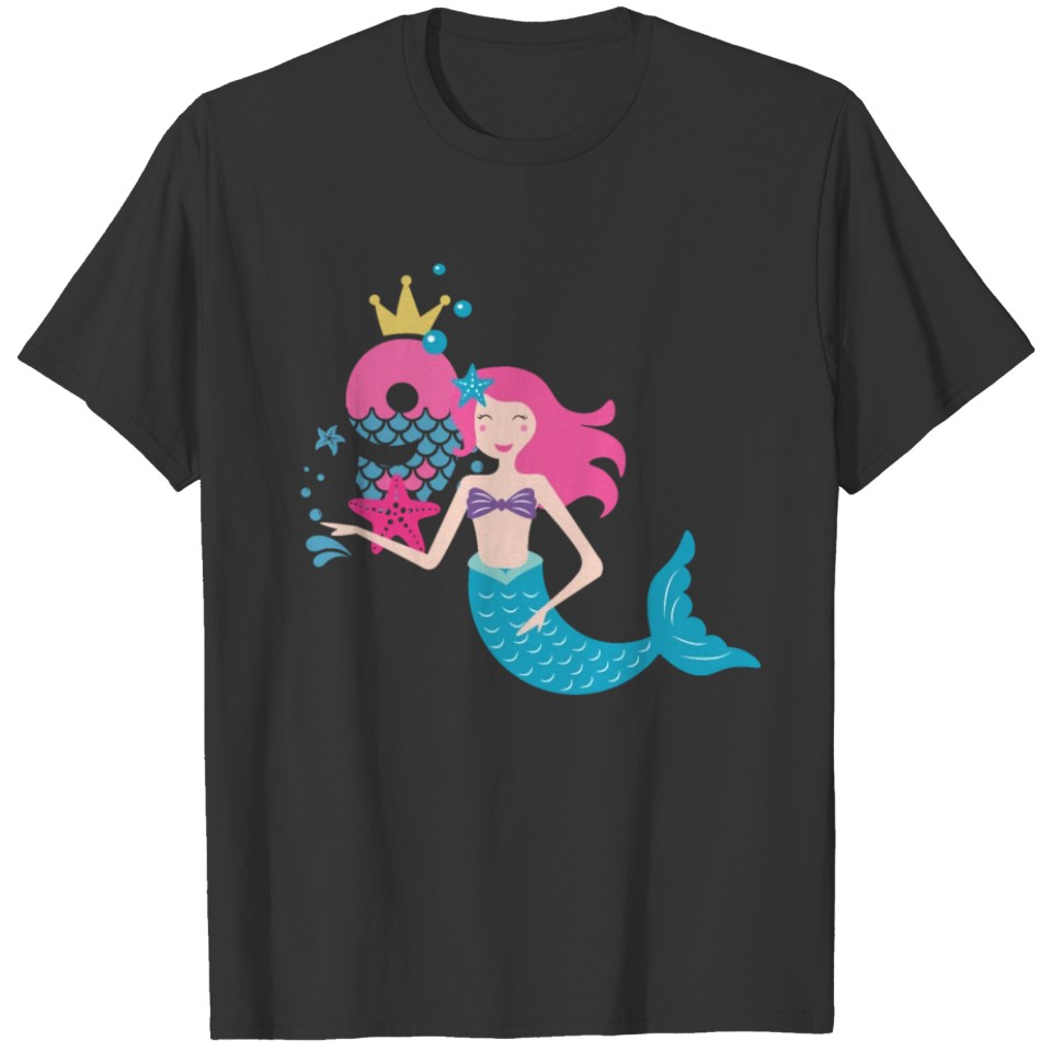 Children's Birthday 9 Years Girl Mermaid T-shirt