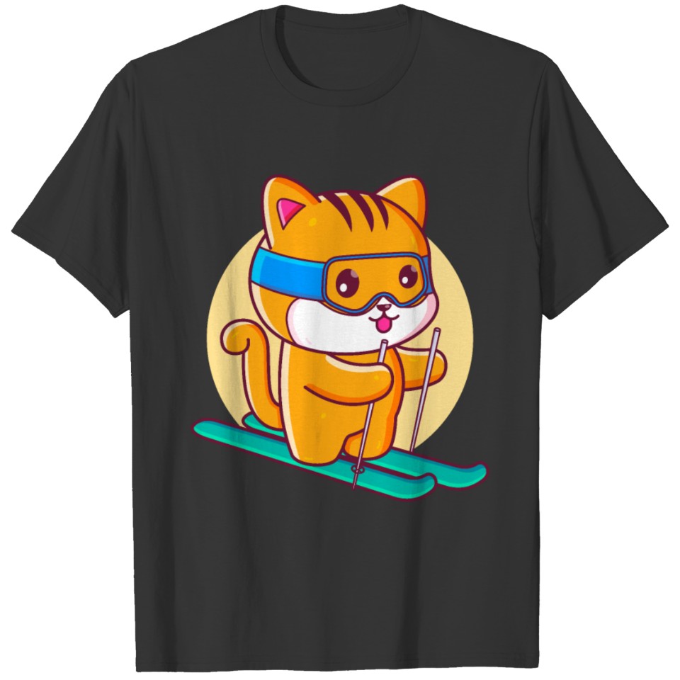 Cute Kawaii Cat Skiing T-shirt